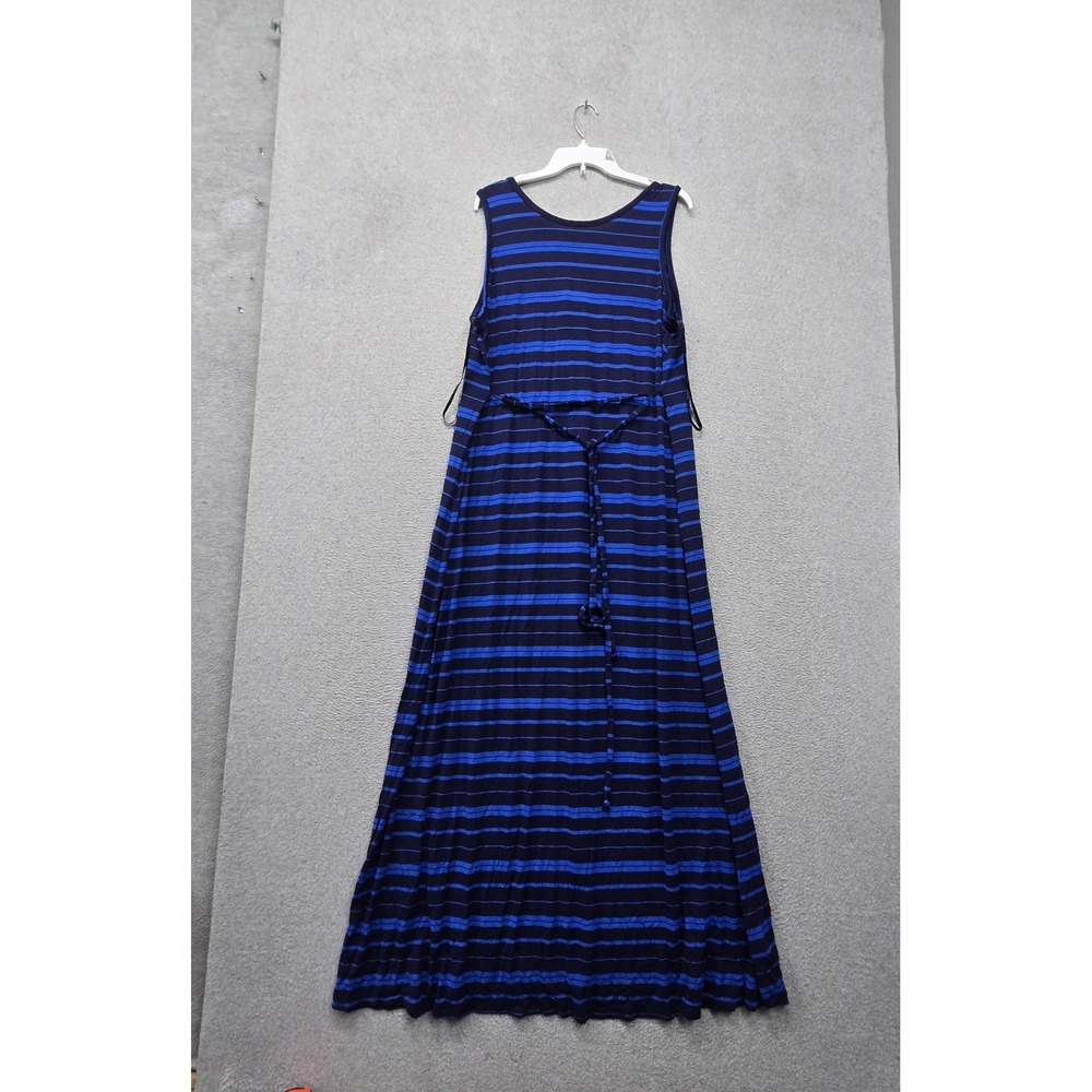 Old Navy Women Dress XL Blue Striped Maxi Tank Maternity Belted Sleeveless
